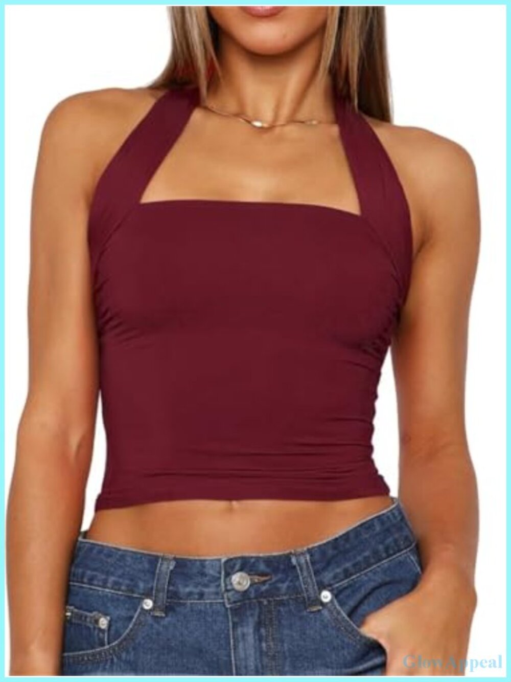 Halter Neck Backless Crop Top Nylon Spandex Slim Fit Y2K Summer Tank